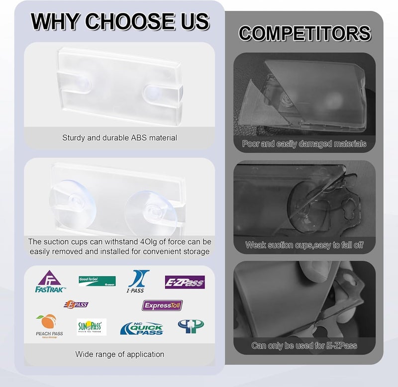 JUSTTOP EZ Pass Holder with Powerful Suction Cups for Windshield, Fits for Most US States, Easy to Install and Remove - Image 4